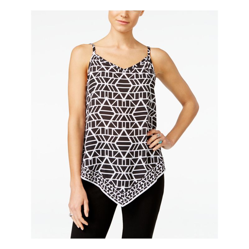 Inc Womens Black Geometric Sleeveless V Neck Trapeze Top 2